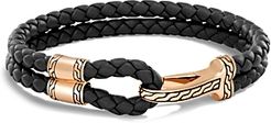 Classic Chain Black Leather & Bronze Hook Bracelet