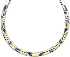 18K Yellow Gold & Sterling Silver High Bar Collar Necklace, 16