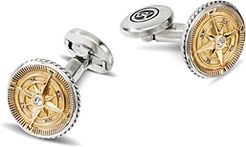 Sterling Silver & 18K Yellow Gold Maritime Compass Cufflinks with Diamonds