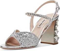 Glitter Crystal Embellished Block Heel Sandals