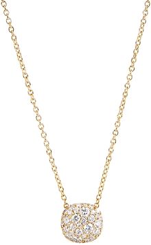 18K Yellow Gold Pave Cushion Stud Pendant Necklace with Pave Diamonds, 18