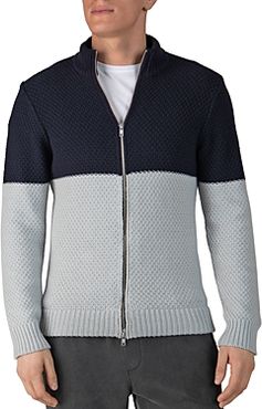 Cotton-Blend Color-Blocked Regular Fit Full-Zip Cardigan