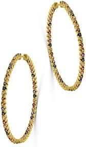 Rainbow Sapphire Inside Out Hoop Earrings in 14K Yellow Gold 100% Exclusive