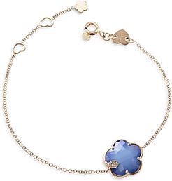 18K Rose Gold Petit Joli Lapis White Agate Doublet & Diamond Flower Chain Bracelet
