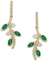 Emerald & Diamond Vine Drop Earrings in 14K Yellow Gold - 100% Exclusive