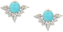 14K Yellow Gold Turquoise & Diamond Stud Earrings