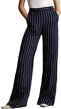Polo Ralph Lauren Pinstriped Linen Wide Leg Pants