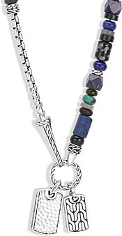 Sterling Silver Classic Chain Lapis Lazuli, Black Onyx, Grey Moonstone, Chrome Diopside and Turquoise Pendant Necklace, 22