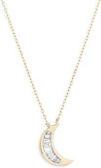 14K Yellow Gold Diamond Moon Pendant Necklace, 16