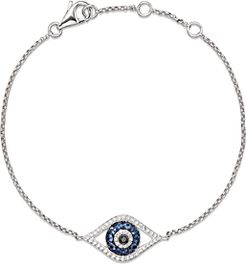 Diamond and Blue Sapphire Evil Eye Bracelet in 14K White Gold