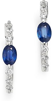 Blue Sapphire & Diamond Hoop Earrings in 14K White Gold - 100% Exclusive