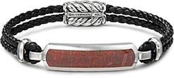 Sterling Silver & Leather Exotic Stone Bar Station Bracelet with Red Agate