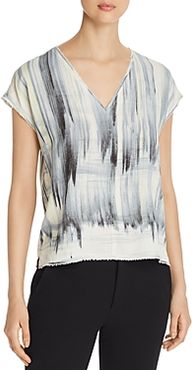 Raw-Edge Printed V-Neck Tee