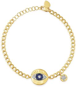 14K Yellow Gold Evil Eye Disc Bracelet with Diamonds & Sapphires