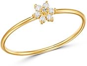 14K Yellow Gold Prong Diamonds Tiny Diamond Flower Ring