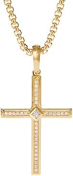 18K Yellow Gold Modern Renaissance Cross Pendant with Diamonds