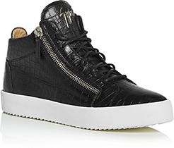 Croc-Embossed Leather Mid-Top Sneakers