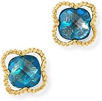 London Blue Topaz Clover Stud Earrings in 14K Yellow Gold - 100% Exclusive