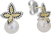 Cultured Freshwater Pearl Luna Floral Earrings in 18K Gold & Sterling Silver