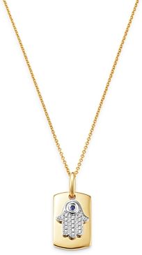 Blue Sapphire & Diamond Hamsa Hand Dog Tag Pendant Necklace in 14K Yellow Gold, 18 - 100% Exclusive