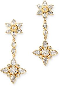 Diamond Flower Drop Earrings in 14K Yellow Gold, 2 ct. t.w. - 100% Exclusive