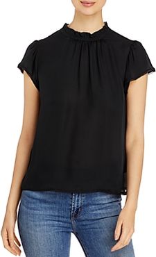 Ruffle Neck Cap-Sleeve Silk Top