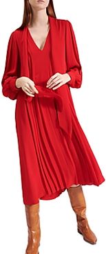 Pleated Silk Double Georgette Midi Dress