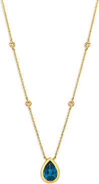 Blue Topaz and Diamond Pear-Shaped Pendant Necklace in 14K Yellow Gold, 16 - 100% Exclusive