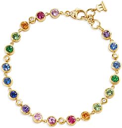 18K Yellow Gold Classic Multi-Gemstone Rainbow Eternity Bracelet