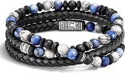 Sterling Silver, Jasper, Sodalite, Onyx and Leather Classic Chain Wrap Bracelet