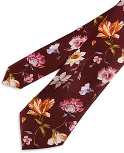 Bold Floral Print Silk Skinny Tie