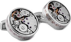 Rhodium Plated Watch Skeleton Round Cufflinks