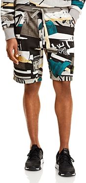 Cotton Fleece Collage Print Regular Fit Drawstring Shorts