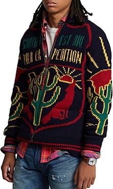 Wool Intarsia Knit Regular Fit Full Zip Shawl Collar Sweater