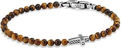 Spiritual Beads Cross Bracelet with Tiger's Eye in Sterling Silver