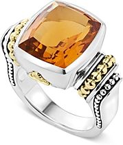 18K Gold and Sterling Silver Caviar Color Medium Citrine Ring