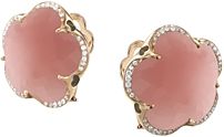 18K Rose Gold Bon Ton Dark Pink Chalcedony & Diamond Floral Earrings
