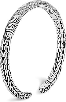 Sterling Silver Classic Chain Pave Diamond Flex Cuff