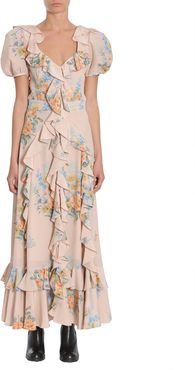 floral print ruched silk dress