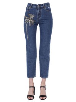 jeans with embroidery palm tree