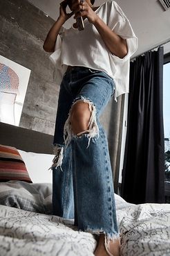 Maggie Mid-Rise Straight-Leg Jeans by We The Free at Free People, Destroyed Light Acid Wash, 25