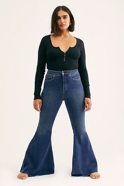 CRVY Super High-Rise Lace-Up Flare Jeans by We The Free at Free People, Zale Blue, 24