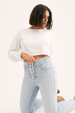 CRVY High-Rise Lace-Up Skinny Jeans by We The Free at Free People, Kai Blue, 34