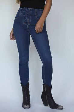 CRVY High-Rise Lace-Up Skinny Jeans by We The Free at Free People, Zale Blue, 27
