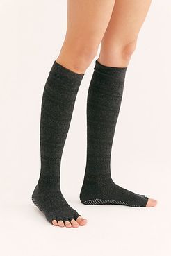 Merci Pointelle Stripe Knee Socks by Toesox at Free People, Black, M