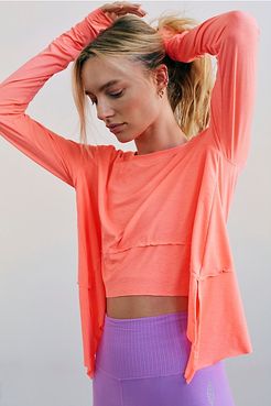 Tempo Long-Sleeve Tee by Free People, Papaya Punch, XS