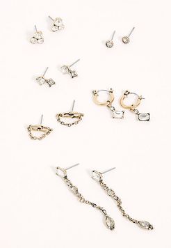 Runaway Hoop Earring Set by Free People, Gold / Crystal, One Size