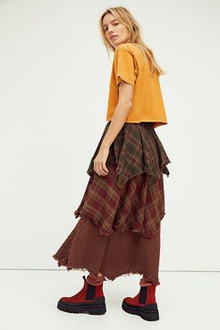 Magnolia Tiered Plaid Skirt by CP Shades at Free People, Algae, XS