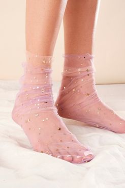 Twin Star Starry Night Sheer Socks by High Heel Jungle at Free People, Peach / Purple, One Size