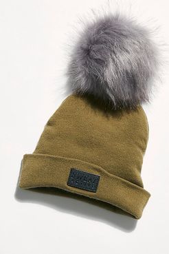 Ultra Soft Cashmere Pom Beanie by Sweat Active at Free People, Army / Green, One Size